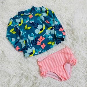 Carters 2 piece swim suit rash guard toddler girls striped floral 12 months